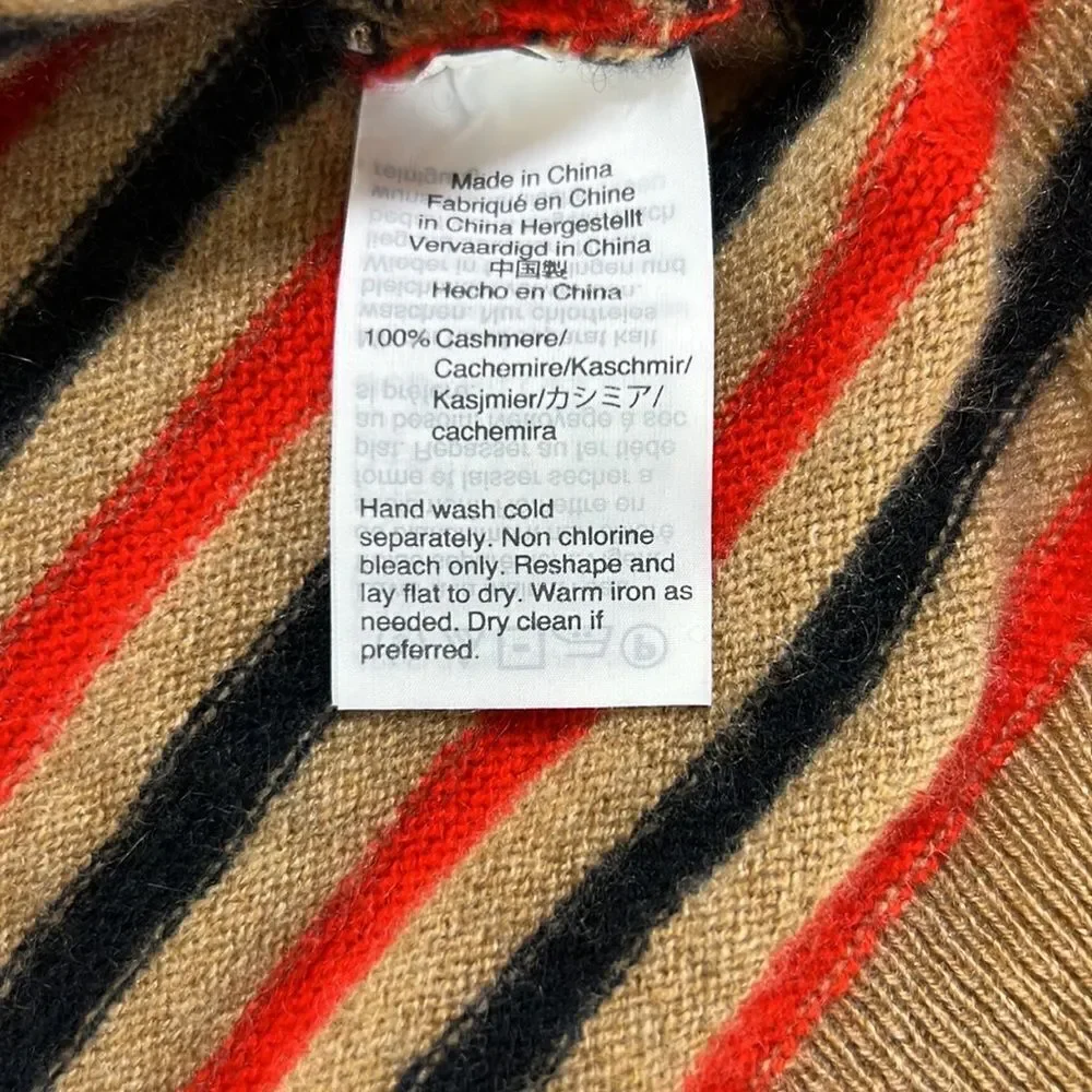 J. CREW Women’s Striped Crew Neck Cashmere Sweater Tan/Red/Blue Extra Small